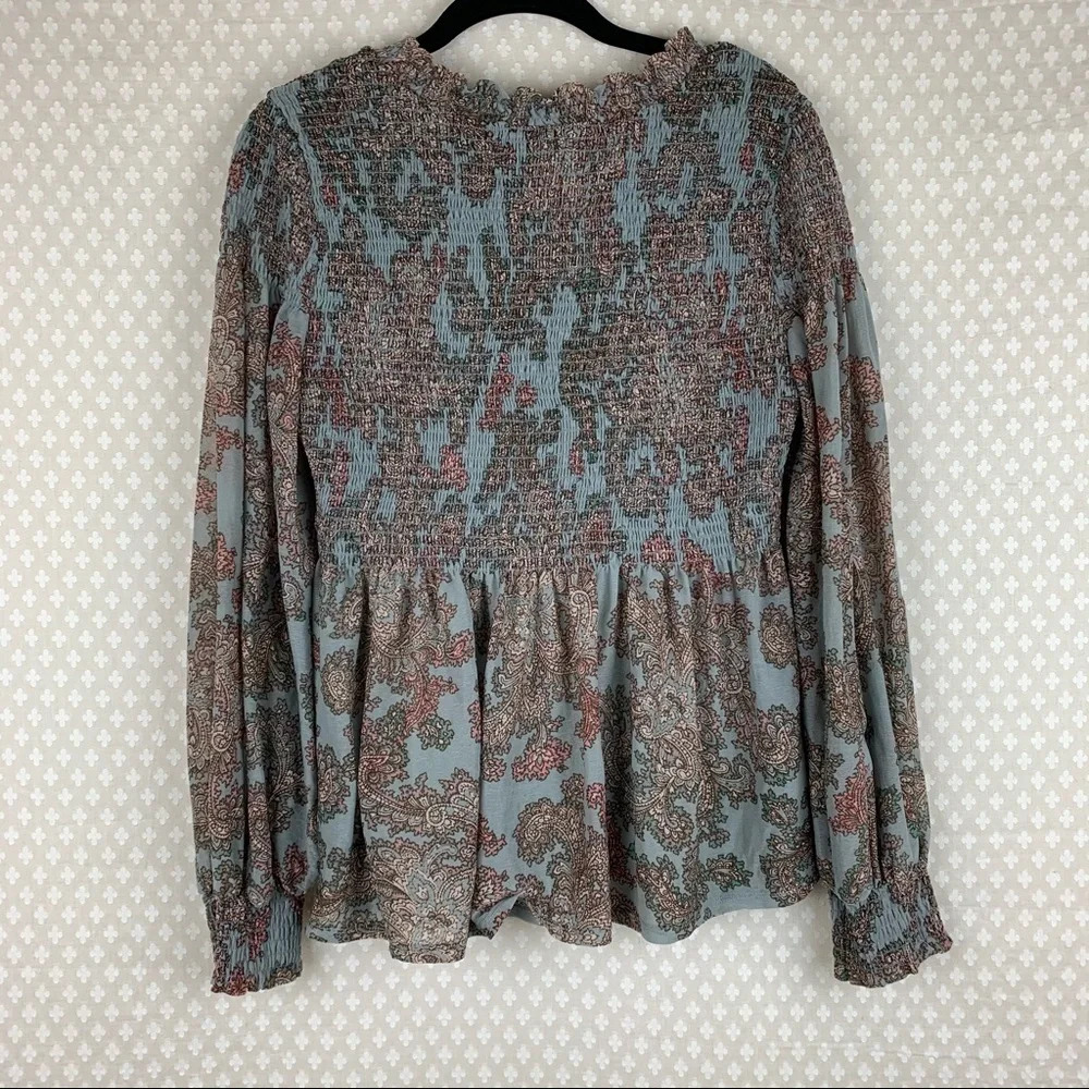 Anthropologie Women Top Sz S Akemi Kin Paisley Smocked Peasant Long Sleeve Boho - Picture 8 of 8